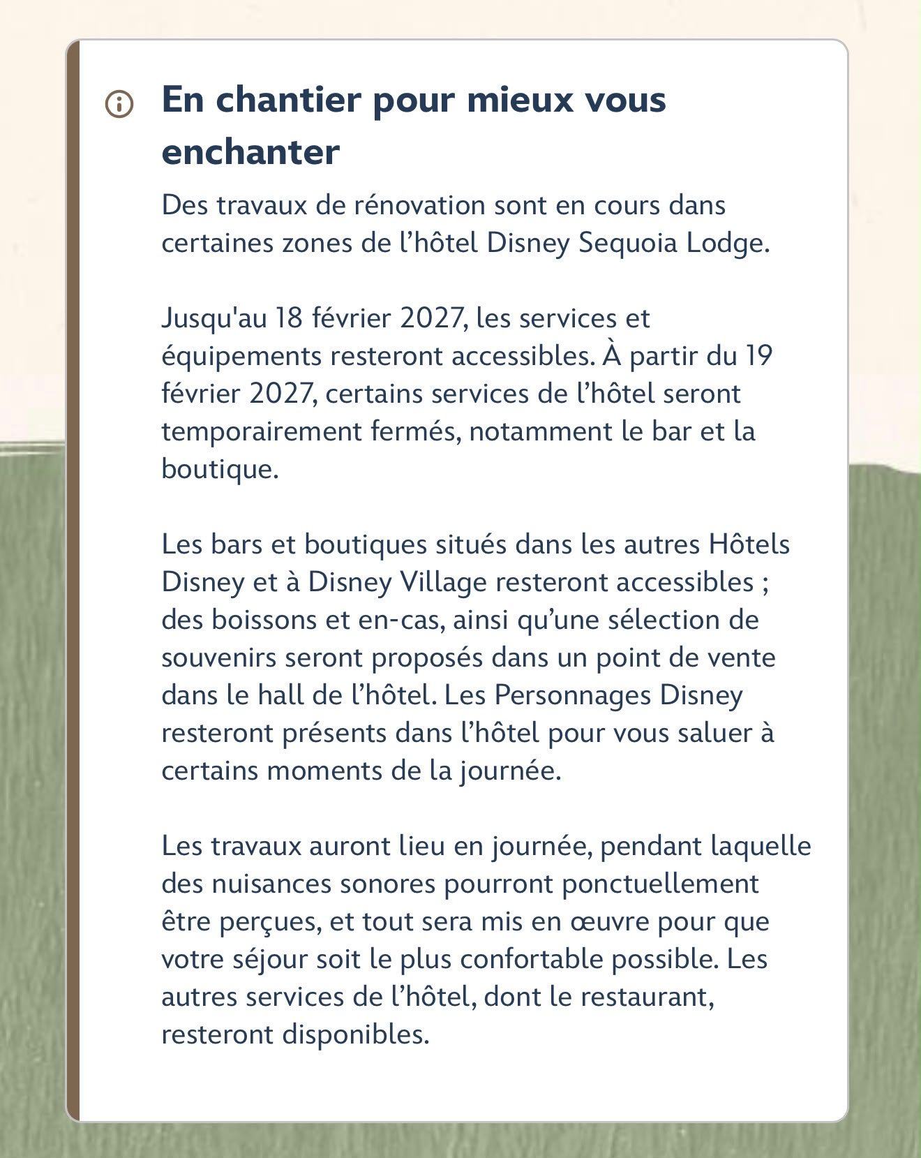 Renovatie Disney's Sequoia Lodge info - week 42 2026