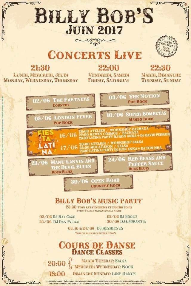 Billy bobs concerten juni 2017